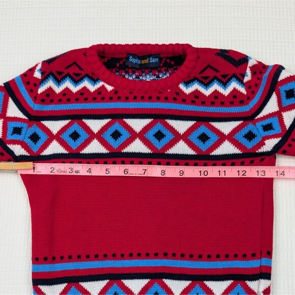 Sophie and Sam Boys 4T Fair Isle Sweater 100% Cotton Red Blue Crew Neck Pullover - Picture 7 of 8